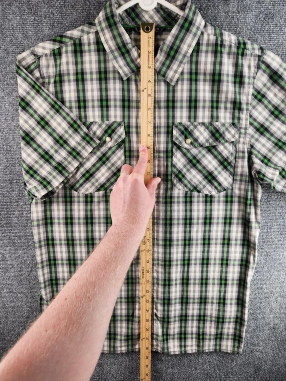The North Face Western Shirt Men Green Plaid Pearl Snap Hiking Outdoors Medium